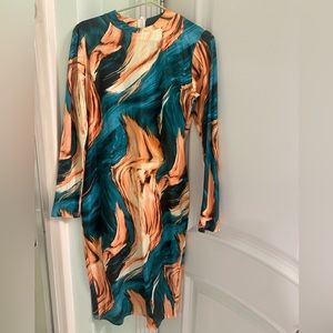 NEW Abstract Mock neck Midi Dress